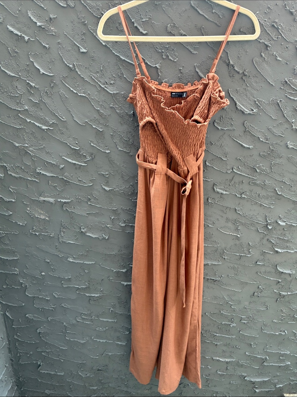 ASOS Lt  camel Smocked Wide-Leg Jumpsuit Adjustable Straps Wide Leg Festival 4